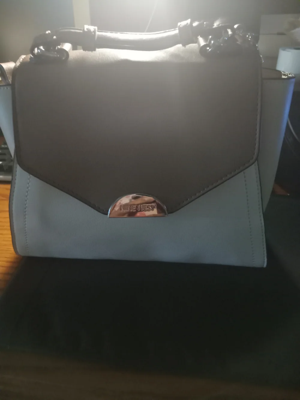 Nine West Two-Tone Satchel in Light Blue and Black
